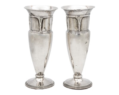 Lot 3 - A pair of Art Deco George V silver spill vases.