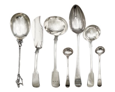 Lot 20 - A selection of silver spoons and a butter knife.