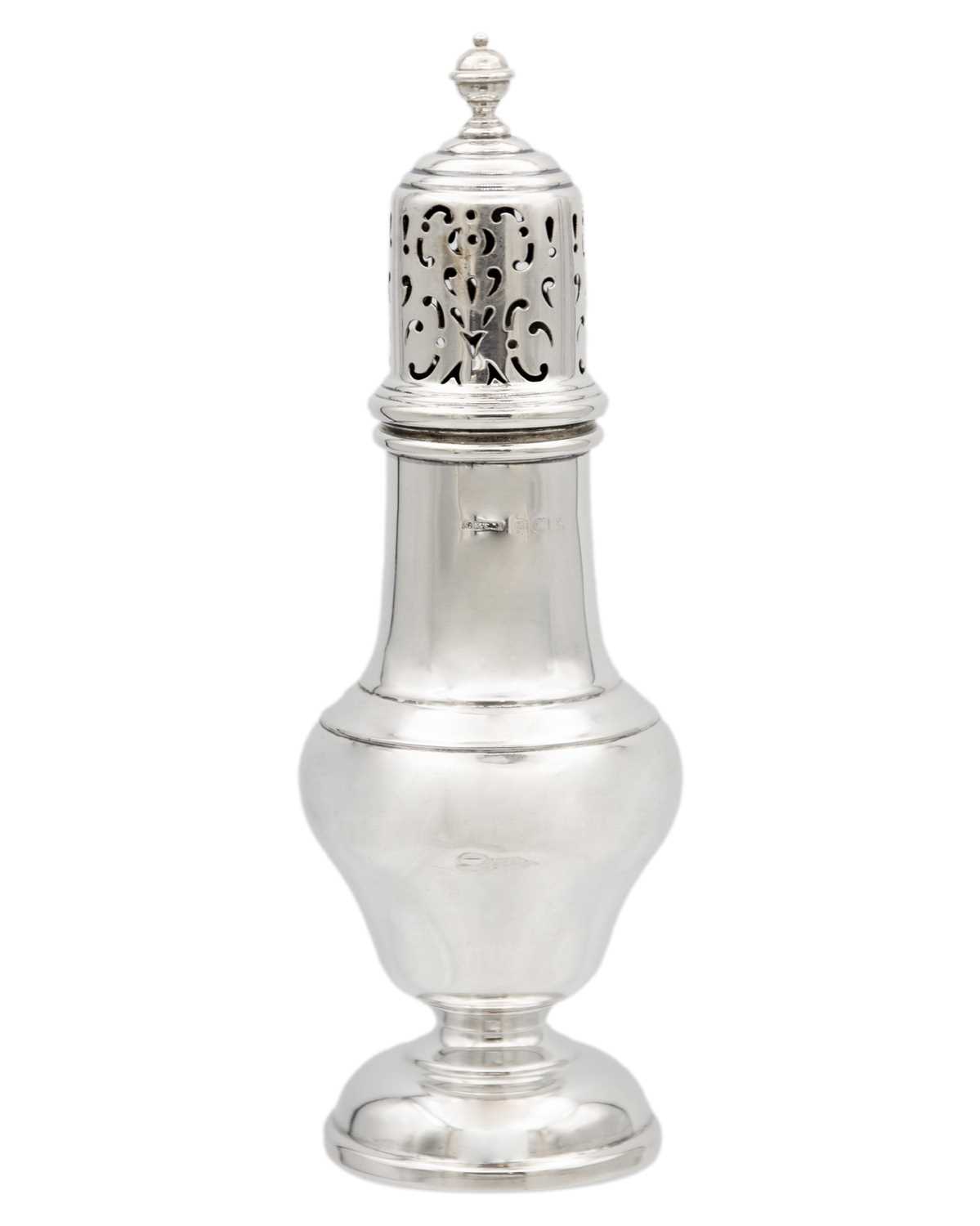 Lot 16 - A George VI silver baluster sugar caster by S. Blanckensee & Son Ltd.
