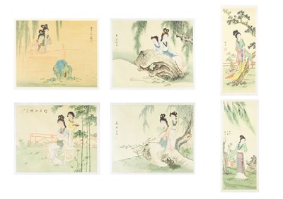 Lot 730 - A set of four Japanese watercolours on silk.