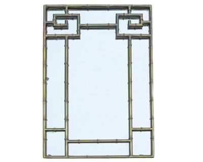 Lot 319 - A mid century simulated bamboo brass framed wall mirror.