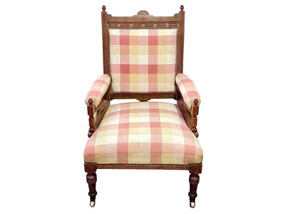 Lot 508 - A Victorian walnut framed armchair, in the Manner of E W Godwin.