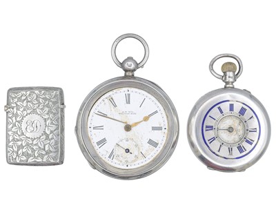 Lot 1173 - Two silver cased lever pocket watches for repair or spares and a silver vesta case.