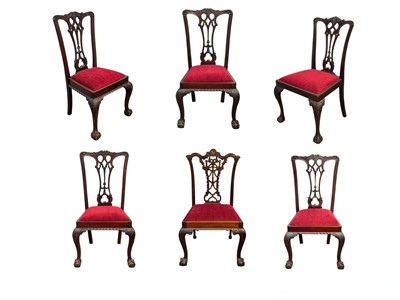 Lot 499 - A set of four Edwardian mahogany 'Chippendale' dining chairs, and two similar.