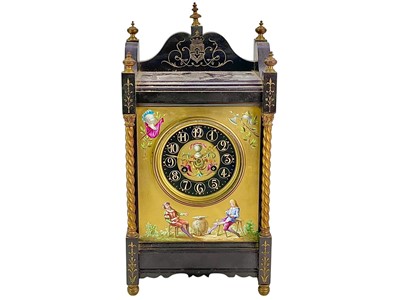 Lot 392 - A Victorian black slate gilt and painted mantle clock.