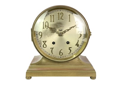 Lot 393 - A Seth Thomas American brass drum mantel clock.