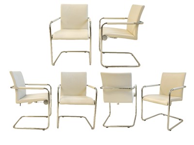 Lot 494 - Six Hulsta white leather dining chairs.