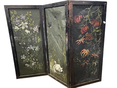 Lot 515 - A folding screen with handpainted floral decoration.