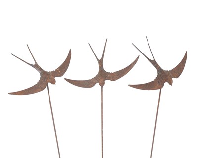 Lot 364 - Three wrought iron swallows garden ornaments.