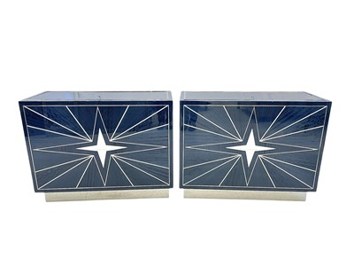 Lot 404 - Superyacht furnishings, a pair of contemporary sideboards in a blue laquered finish.