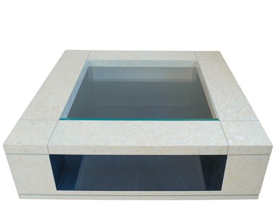 Lot 432 - Superyacht furnishings, a large square coffee table with mother-of-pearl overlay.