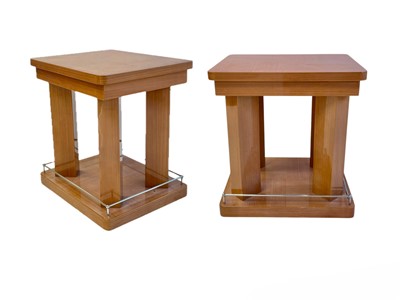 Lot 410 - Superyacht furnishings. Two contemporary laquered wood veneer side tables.