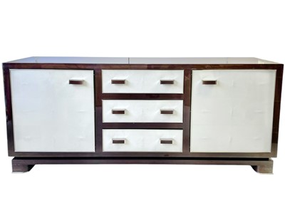 Lot 408 - Superyacht furnishings, a highly laquered wood veneer and mock croc sideboard.