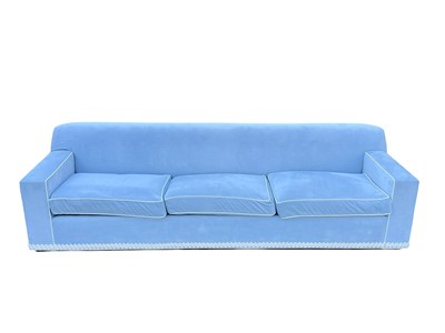 Lot 419 - Superyacht furnishings, a contemporary blue velour four/five seater sofa.