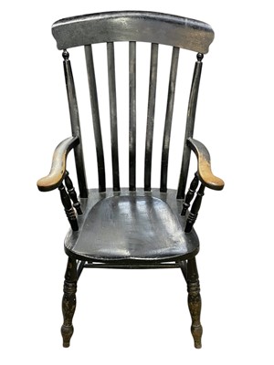 Lot 513 - A painted beech and ash kitchen Windsor armchair.