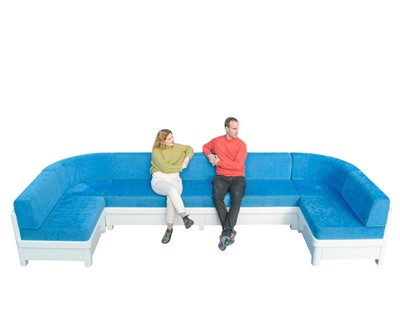 Lot 346 - Superyacht furnishings, a large upholstered outdoor seat of curved form.