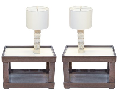Lot 418 - Superyacht furnishings. Two rectangular laquered side tables with integrated lamps.