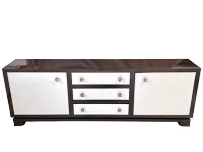 Lot 396 - Superyacht furnishings, a contemporary laquered drinks cabinet with chrome details.