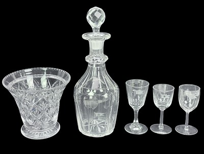 Lot 249 - A Stuart crystal vase, a decanter and stopper, and three liqueur glasses.