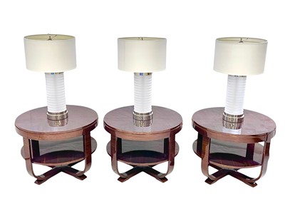 Lot 429 - Superyacht furnishings. Three circular side tables with integrated lamps.