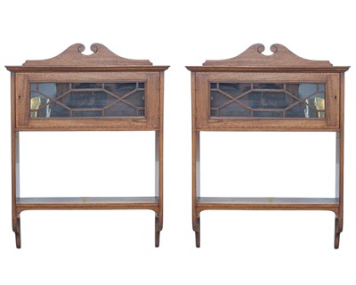 Lot 505 - A pair of Edwardian mahogany and inlaid wall cabinets.