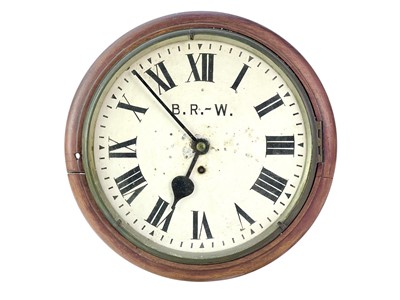 Lot 384 - A GWR single fusee mahogany circular station wall clock.