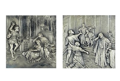 Lot 53 - A pair of Victorian white metal Shakespeare subject plaques.