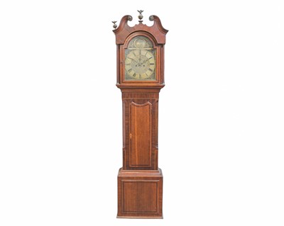 Lot 368 - An 18th century oak, mahogany and inlaid eight day longcase clock.