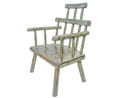 Lot 299 - A primitive painted Welsh style stick back Windsor chair.