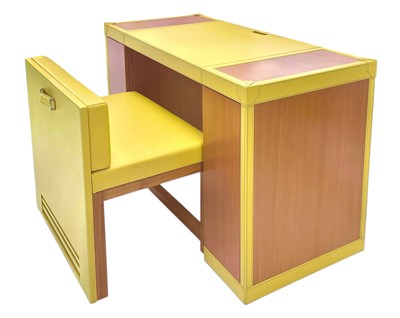 Lot 395 - Superyacht furnishings, a yellow leather space-saving desk with a matching upholstered chair.