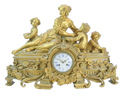 Lot 391 - An ornate French 19th century ormolu mantel clock by Henry Marc, Paris.
