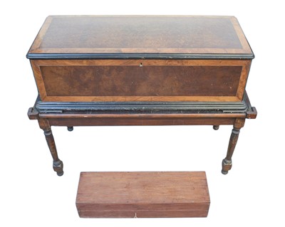 Lot 50 - A Nicole Freres figured walnut and banded cylinder music box on a stand.