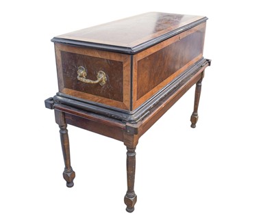 Lot 50 - A Nicole Freres figured walnut and banded cylinder music box on a stand.