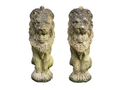 Lot 361 - A pair of reconstituted stone lions.