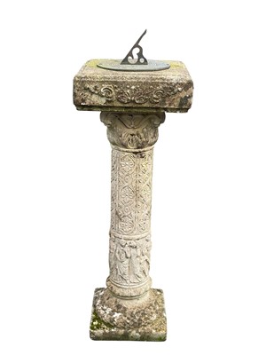 Lot 337 - A bronzed metal sundial on a reconstituted stone column.