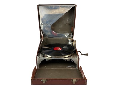 Lot 107 - A Roberts Bestone leather and aluminium portable gramophone.