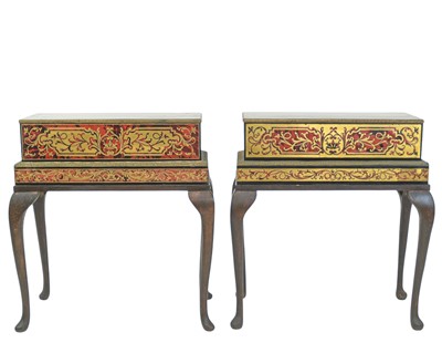 Lot 457 - A pair of ebonised, gilt metal and boulle plinths.