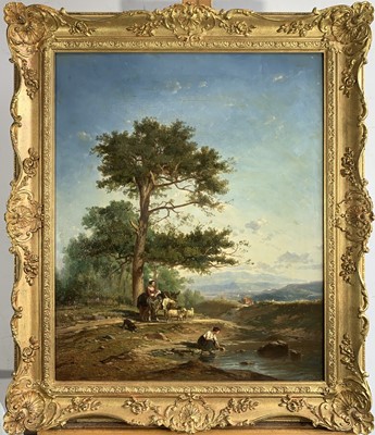 Lot 1059 - Henry DAWSON (1811-1878) Women at a stream Oil...