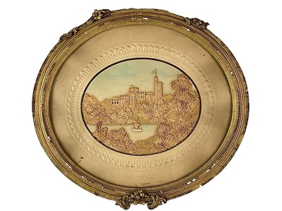 Lot 20 - A pair of intricately carved cork diorama pictures of Windsor and Edinburgh castles.
