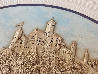 Lot 20 - A pair of intricately carved cork diorama pictures of Windsor and Edinburgh castles.