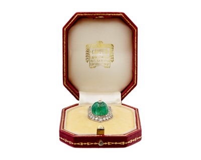 Lot 8 - CARTIER - A fine diamond and emerald Tutti Frutti clip brooch set in platinum.