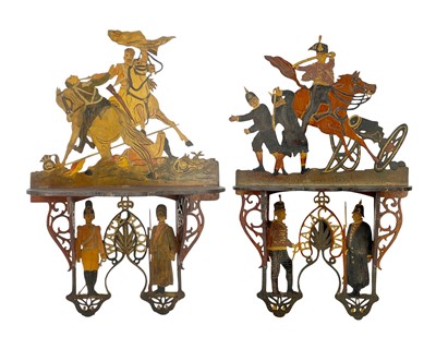 Lot 6 - A pair of pierced and painted fretwork folding wall shelves.