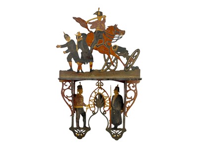 Lot 6 - A pair of pierced and painted fretwork folding wall shelves.