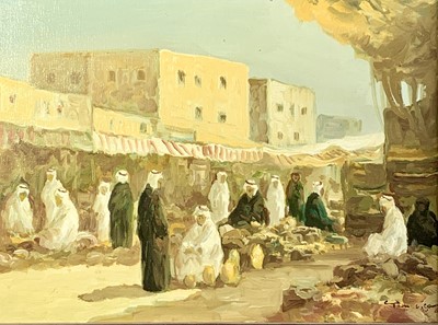 Lot 1246 - Arab Market Oil on canvas Indistinctly signed...
