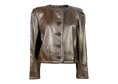 Lot 258 - YVES SAINT LAURENT - A 1980's rive gauche ladies brown leather jacket.