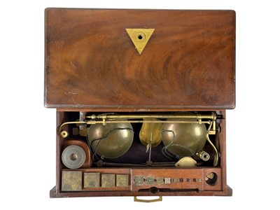 Lot 235 - A set of Victorian precision brass apothecary's scales by Degrave Short & Fanner, London.