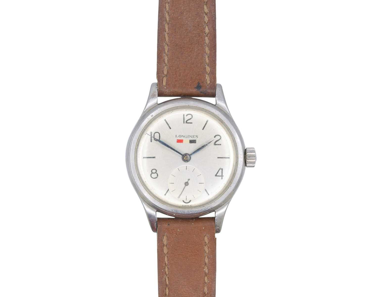 Lot 641 - LONGINES - A WWII era (possibly French Resistance) stainless steel gentleman's wristwatch.