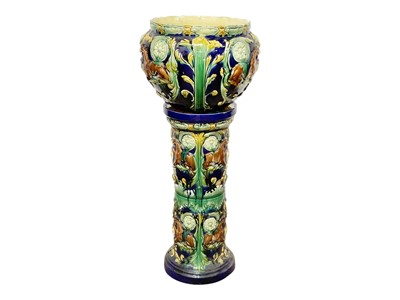 Lot 236 - A pair of continental majolica jardinieres and stands.