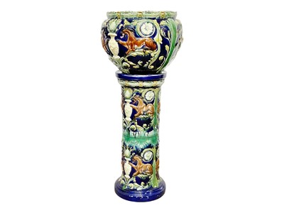 Lot 236 - A pair of continental majolica jardinieres and stands.