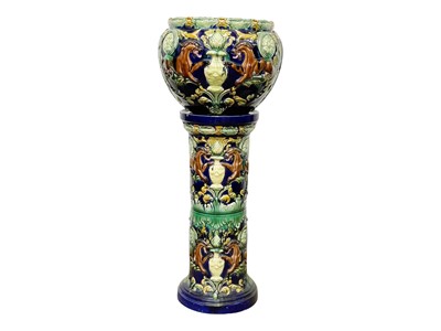 Lot 236 - A pair of continental majolica jardinieres and stands.